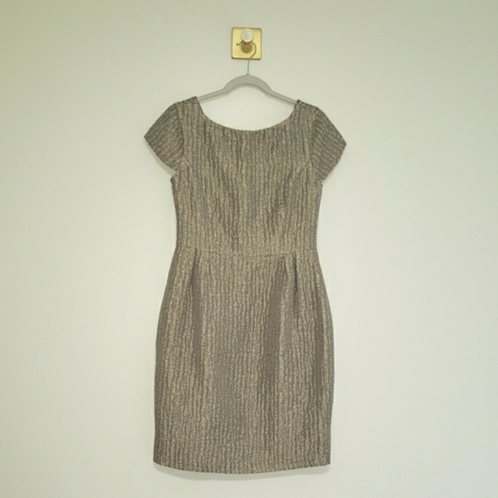 Helene Berman London Sheath Dress 10 Taupe V-Back Wedding Guest Cocktail Event